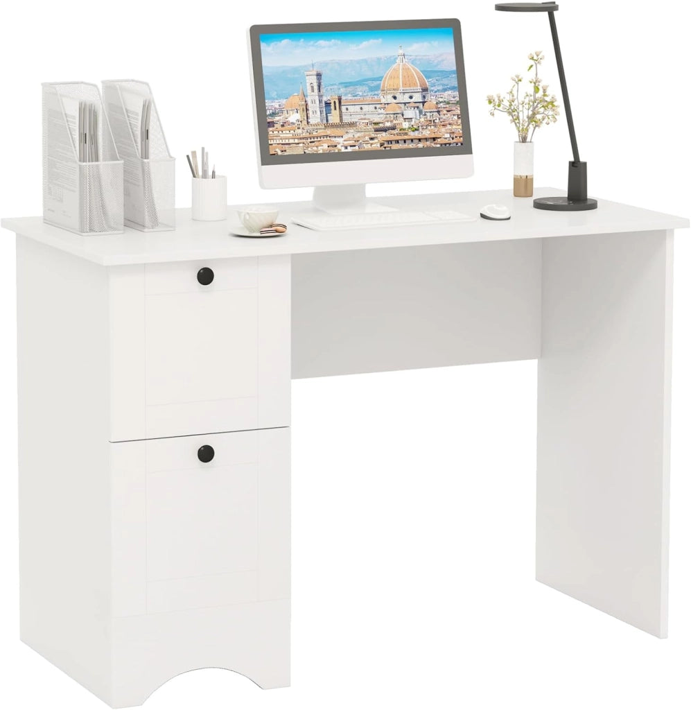 Scrivania per Computer con 2 Cassetti a Maniglia, Scrivania PC Salvaspazio Multifunzionale, Scrivania Gaming per Ufficio, Soggiorno, Camera da Letto e Studio, 109 x 50 x 75 cm (Marrone)