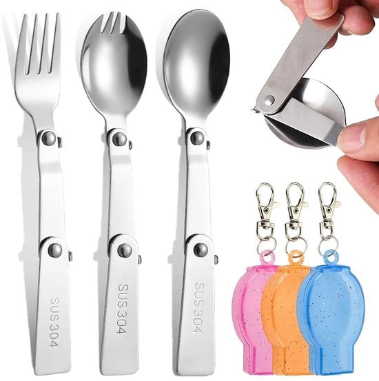 Set di Forchette e Cucchiai Opacchiabile 3 pezzi - Set da Cucina Portatile - Acciaio Inossidabile - Campeggio - Pic-Nic - Deposito Facile - Set di Cucina Portatile