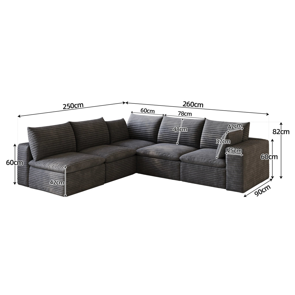 Divano Cloud 260x250 ¨C MINIMAL ¨C Velluto a Coste Grigio Scuro, Imbottito, Senza Montaggio