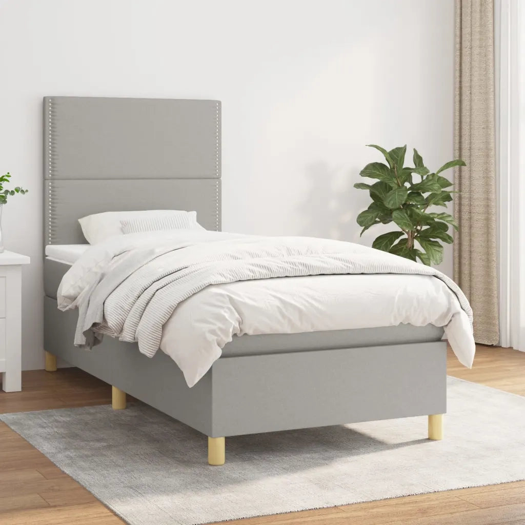 Letto singolo | Letto per adulti | Giroletto a Molle con Materasso Grigio Chiaro 90x200 cm Tessuto