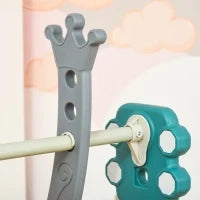 Scivolo 3 in 1 per Bambini con Altalena Regolabile, Canestro e Palle per Cameretta e Giardino, 152x149x107cm, Blu, Grigio, Giallo