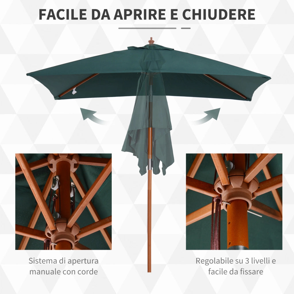 Ombrellone da Giardino Inclinabile 6 Stecche ¨C Zephmum ¨C Legno Verde 200x150 cm