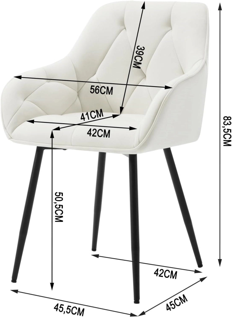 Set di 6 Sedie da Pranzo con Braccioli e Schienale, Sedie Cucina Moderna in Velluto, Poltrone da Salotto con Gambe in Metallo, Sedie ergonomiche per Ufficio, Bar, Cream, EZS02cm-6