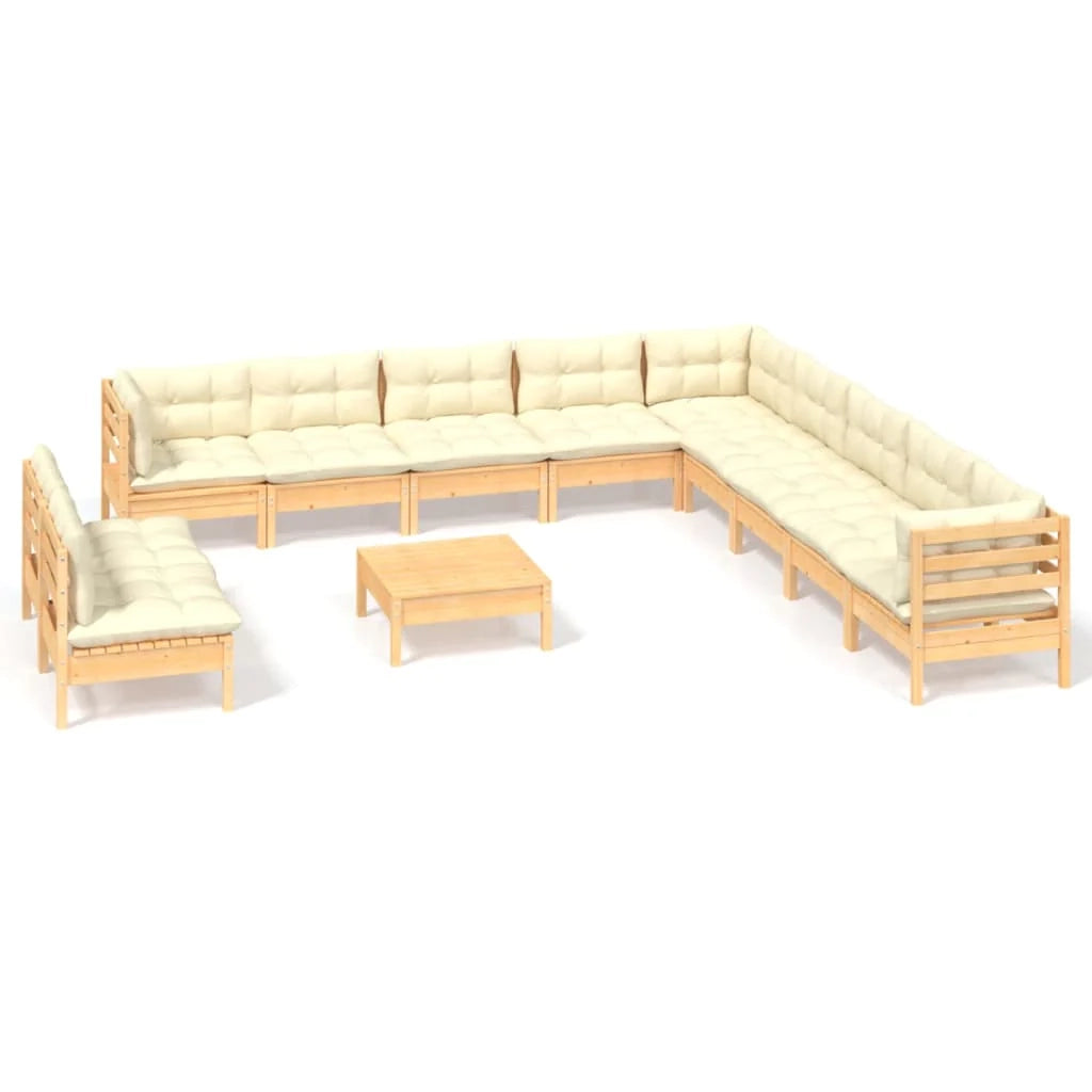 Set di mobili da giardino mobili da esterno 12 pezzi con cuscini color crema legno di pino massiccio 02_0015570