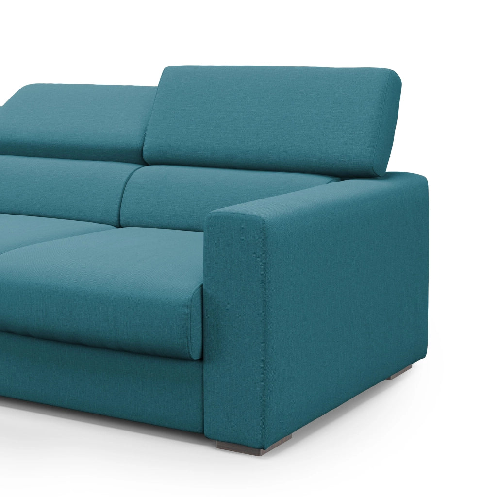 Dylan Divano a 3 sedute con estraibile a cassettone in tessuto simil cotone impermeabile T13 240 cm azzurro