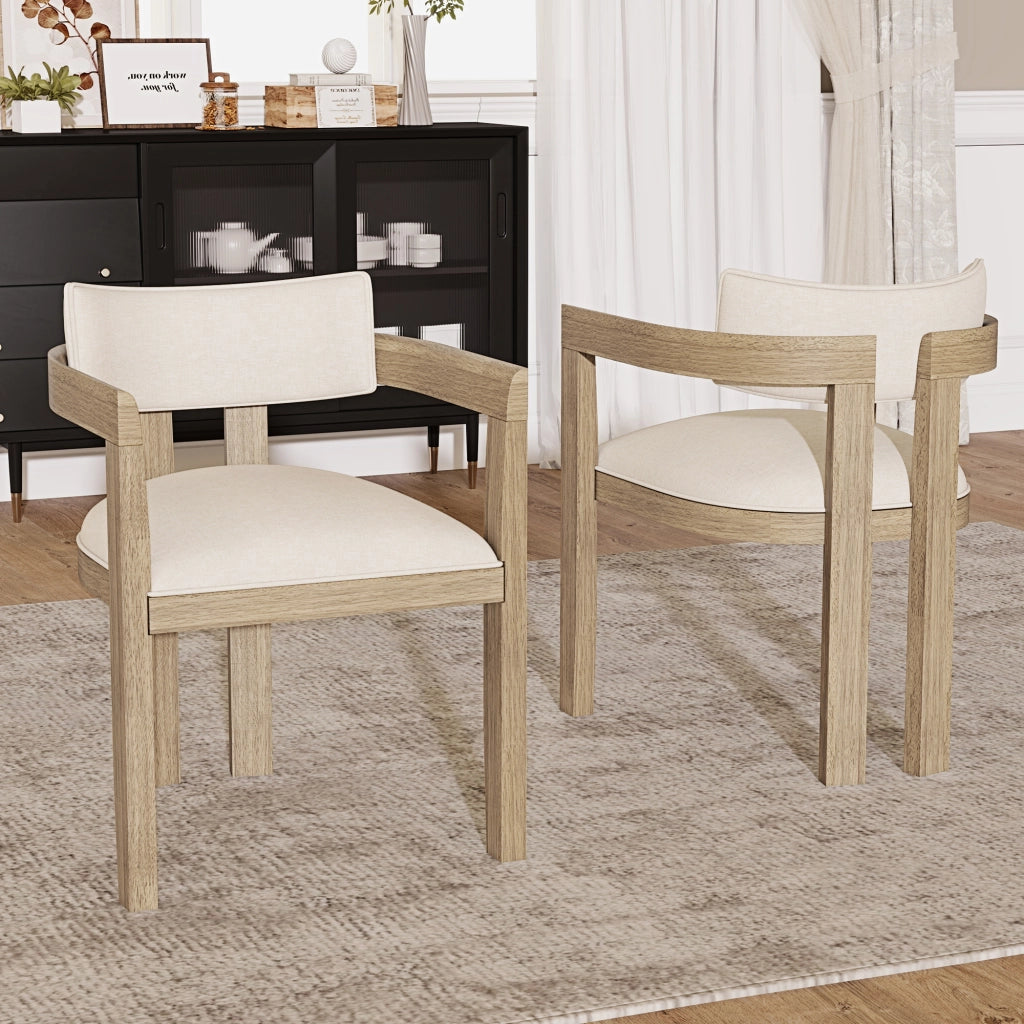 Sedie da Pranzo in Legno Massello ¨C MINIMAL ¨C Tessuto Lino, Naturale, Stile Moderno