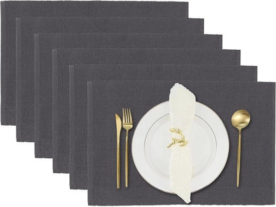 Set di tovaglie per tavolo da pranzo in 6 tessuti di cotone liscio - set di tovaglie per tavolo da pranzo moderno per tavolo da cucina tovaglia lavabile per ristoranti bar 49 x 33 cm - antracite grigio