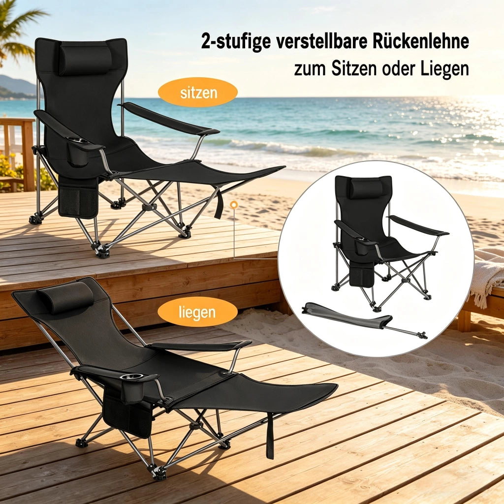 SEDIA PIEGHEVOLE RECLINABILE 115x84x88,5 cm Nera