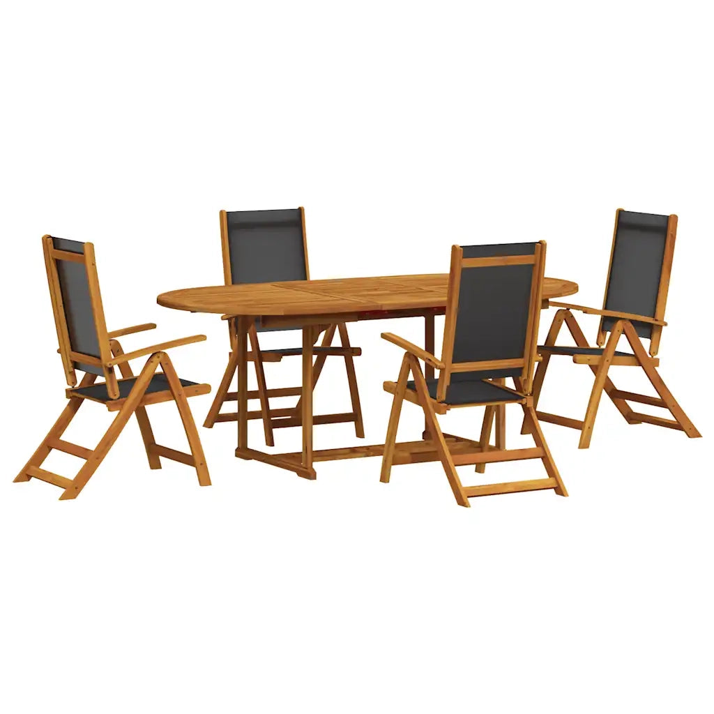 Set Pranzo da Giardino 5pz Legno Massello di Acacia e Textilene
