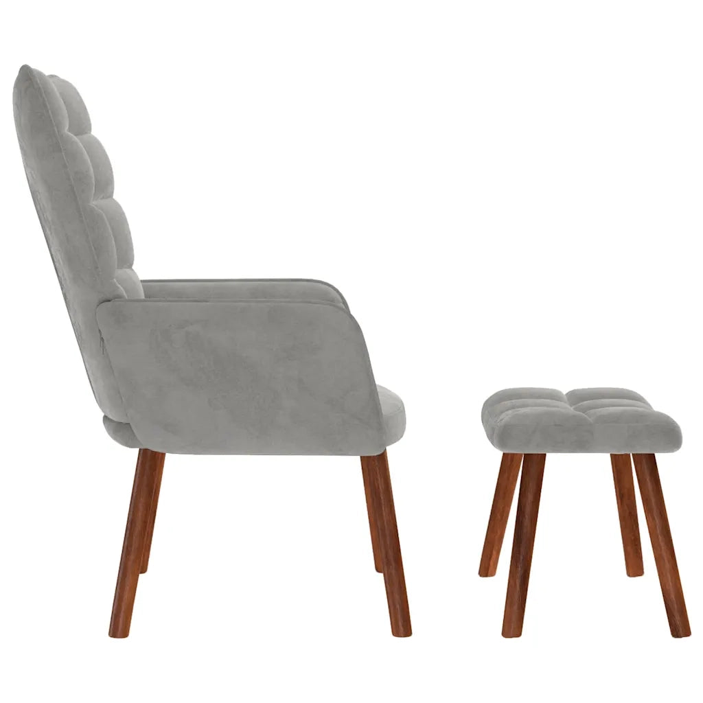 Divano Sedia-Poltrona Relax con Sgabello Grigio Chiaro in Velluto 301848