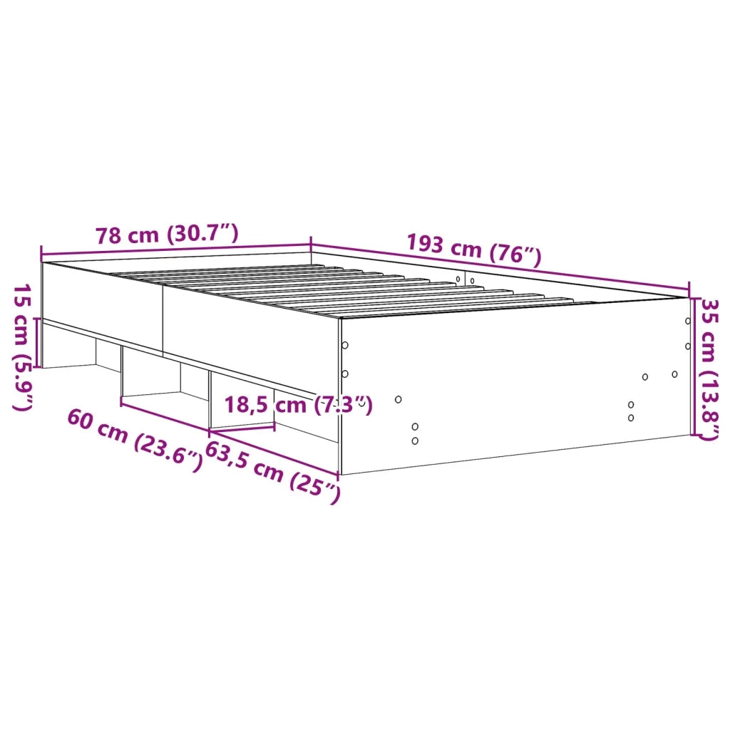Giroletto senza Materasso Rovere Fumo 75x190 cm in Truciolato