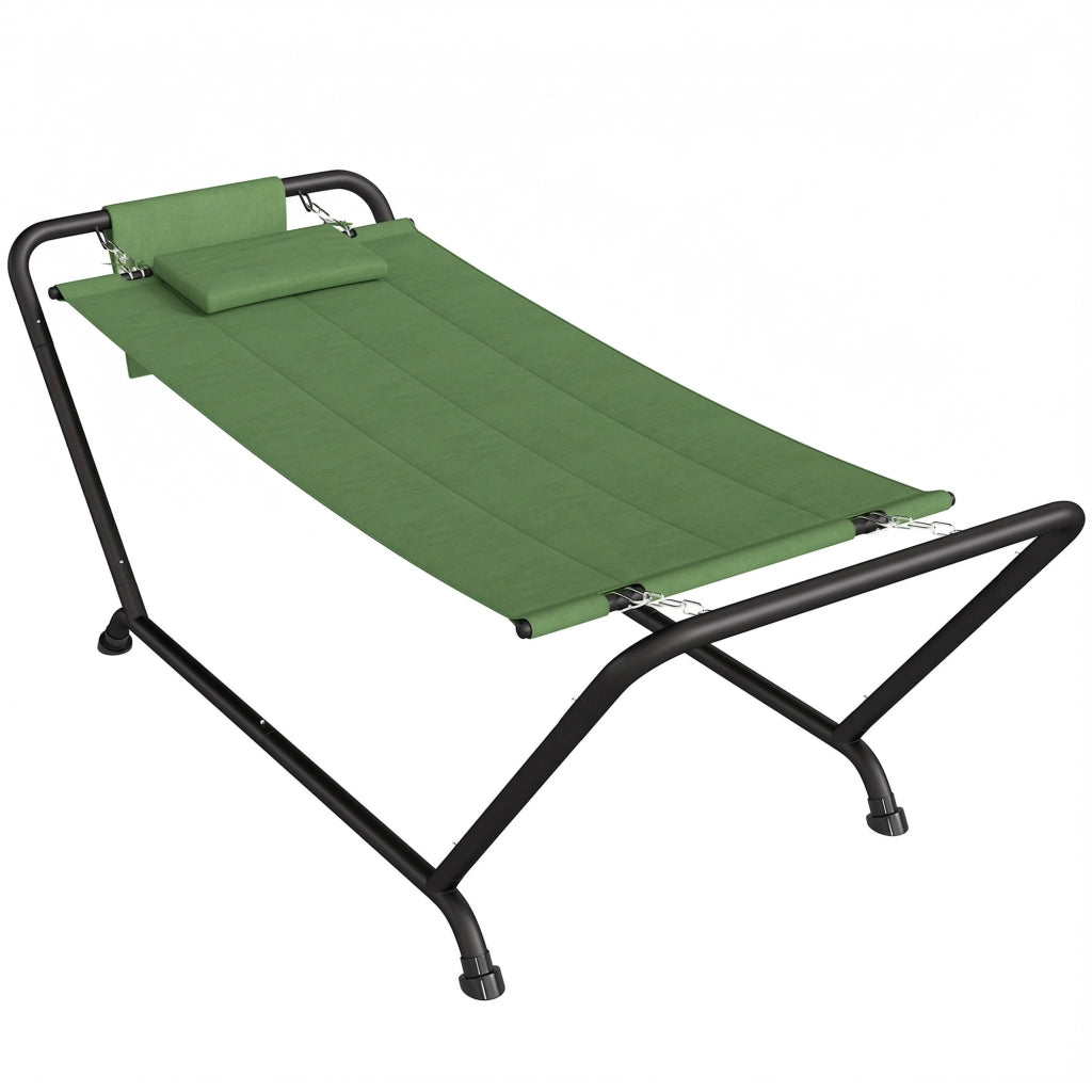 Amaca da Giardino con Supporto, Tasca Laterale e Poggiatesta, in Metallo e Poliestere, 237x90x92 cm, Verde Scuro