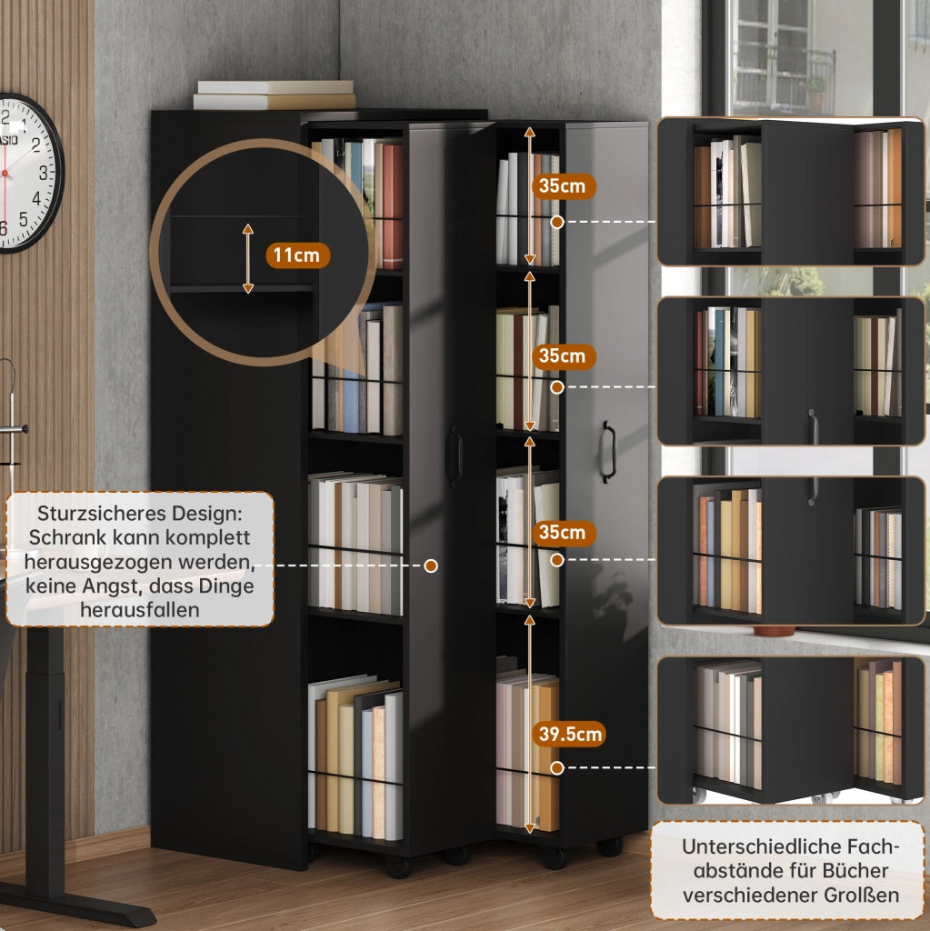 Libreria estensibile su ruote a 4 ripiani; nero; 51;5 x 41 x 158 cm in MDF