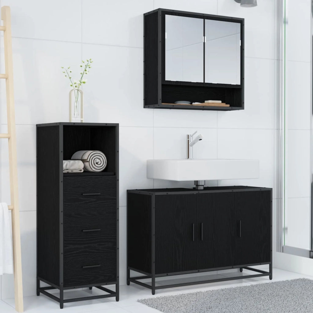 Set di mobili per il bagno 3 pcs Rovere Nero Legno multistrato