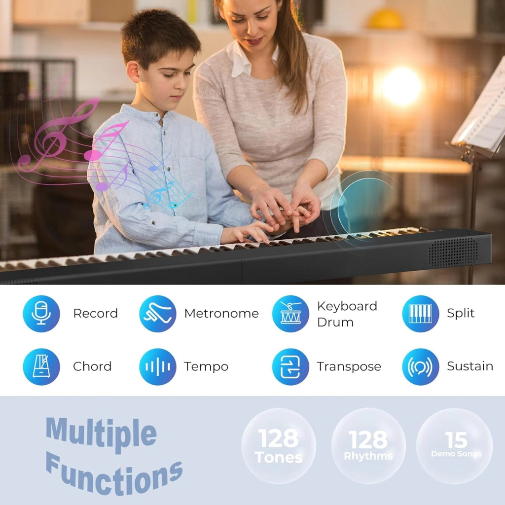 Pianoforte Digitale 61 Tasti Pieghevole con Display LED & Bluetooth, Tastiera Elettronica Multifunzionale per Principianti, Pianola Facile da Trasportare con Borsa per Pianoforte