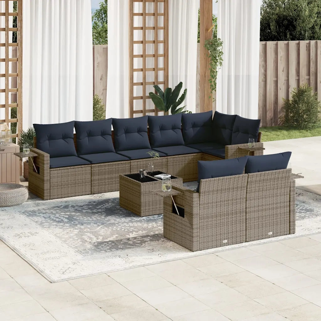Set Divani da Giardino 9 pz con Cuscini Grigio in Polyrattan 3220430