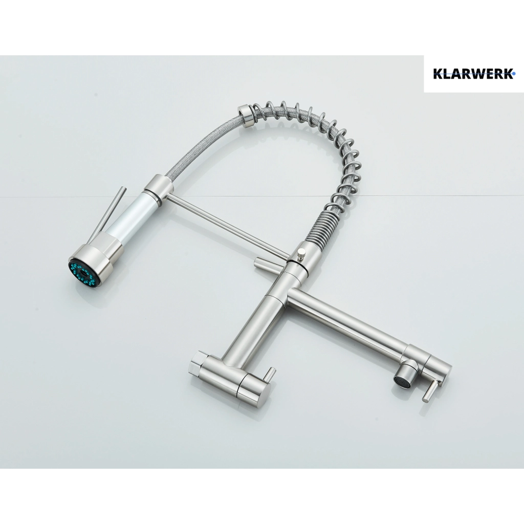 Björn|Catering Rubinetto monoforo a parete per acqua fredda argento| professionale da cucina in acciaio inox due docce| doppio lavello ristorante