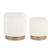 Set di 2 Pouf Rotondi Contenitore in Tessuto Bouclé con Base in Legno - BRIAN
