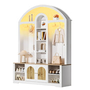 Mobile da ingresso con 2 Ante; 5 Vani; Ganci e LED per Ingresso in MDF 150 × 40 × 195 cm Bianco