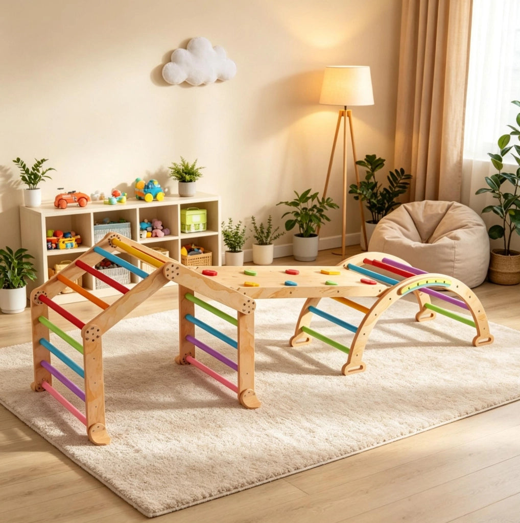 Set da arrampicata ULEVR 9 in 1 per bambini 18-48 mesi, arco 100x52,5x48 cm, rampa reversibile e lavagna