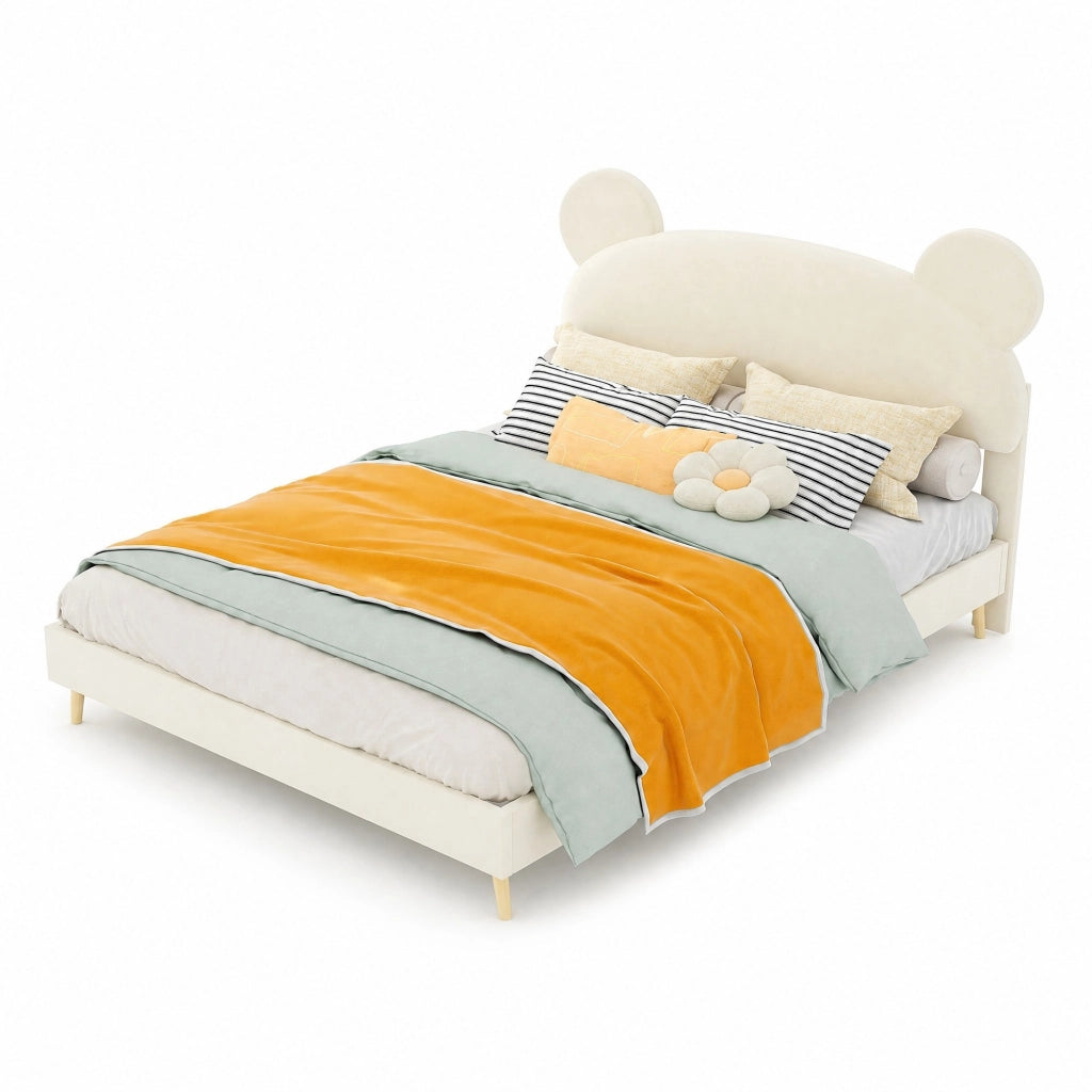 Letto per bambini imbottito con materasso a molle insacchettate 140x200 cm; beige