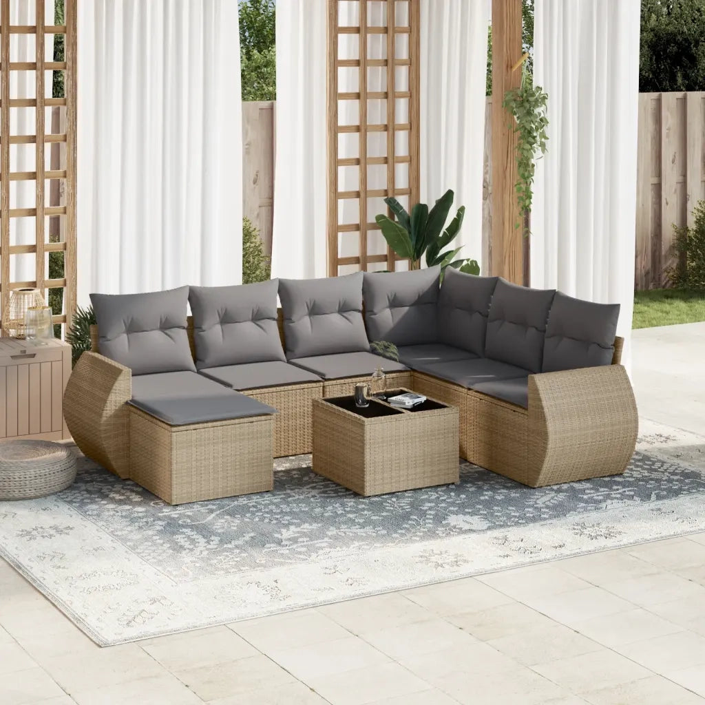 Set Divano da Giardino 8 pz con Cuscini Beige in Polyrattancod mxl 114232