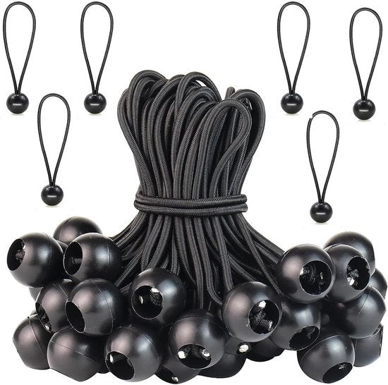Dekzeilspanners 50 pezzi per tende e parabole. Spanne per balbungee con laccio in gomma per sicurezza aggiuntiva. Tendine in gomma per laccio balbungee zeil, 15 cm. Lacci in gomma per tende, neri.