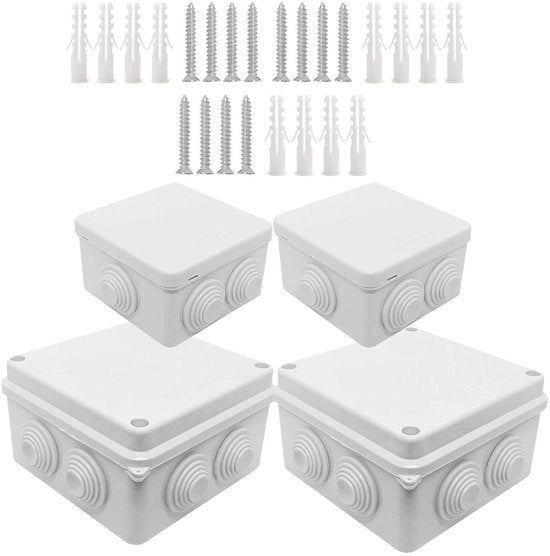 Scatola di connessione impermeabile IP65 a compartimento divisore per assemblaggio 85 x 85 x 50 mm 100 x 100 x 70 mm con viti per uso interno ed esterno - Set da 4 pezzi