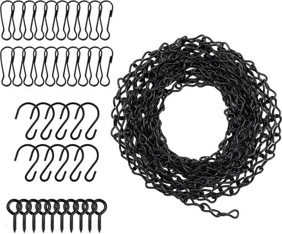 Hanger per piante nero catenelle pendenti 196 pollici catenelle pendenti - foto di apertura catenella con 10 occhielli - 20 clip & 5 occhielli a vite per alimentatori per uccelli - contenitori per piante decorativi ornamenti
