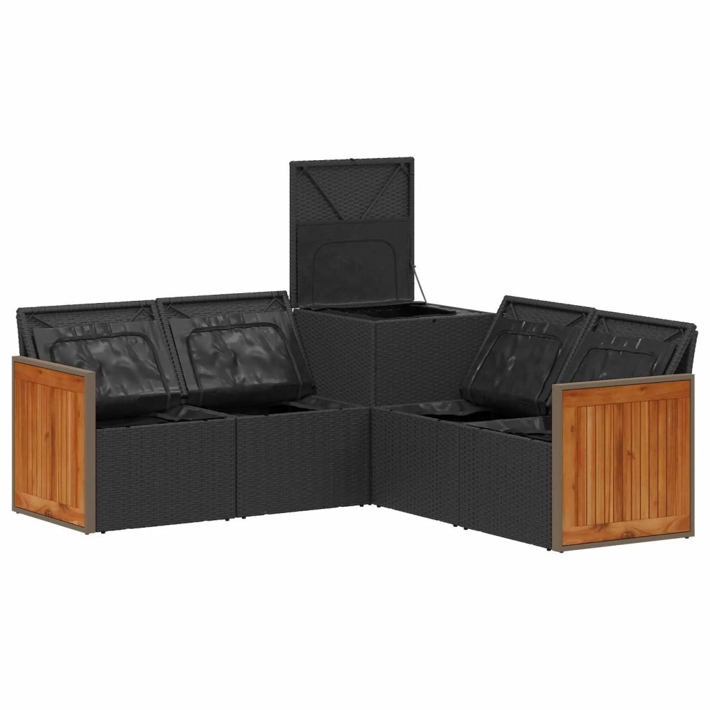 Set di divani 5 pz Nero e Blu Rattan sintetico e Acciaio 3447961