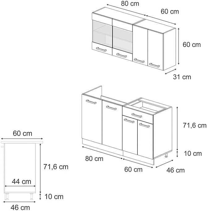 Cucina monoblocco R-Line, Rosso lucido, 140 cm senza piano di lavoro, adatto a spazi piccoli, espandibile in modo modulare