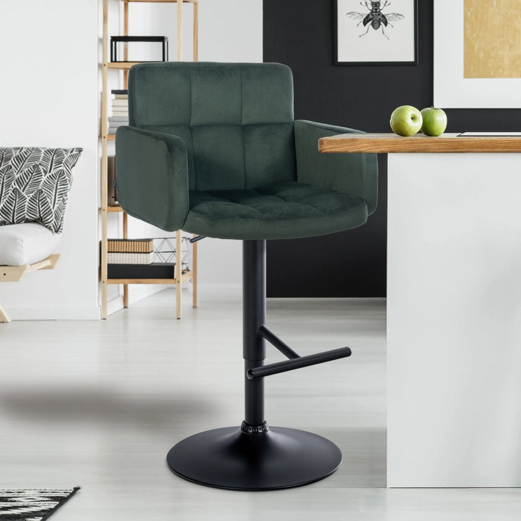Set di 2 sgabelli da bar Los Angeles in velluto Verde scuro,nero