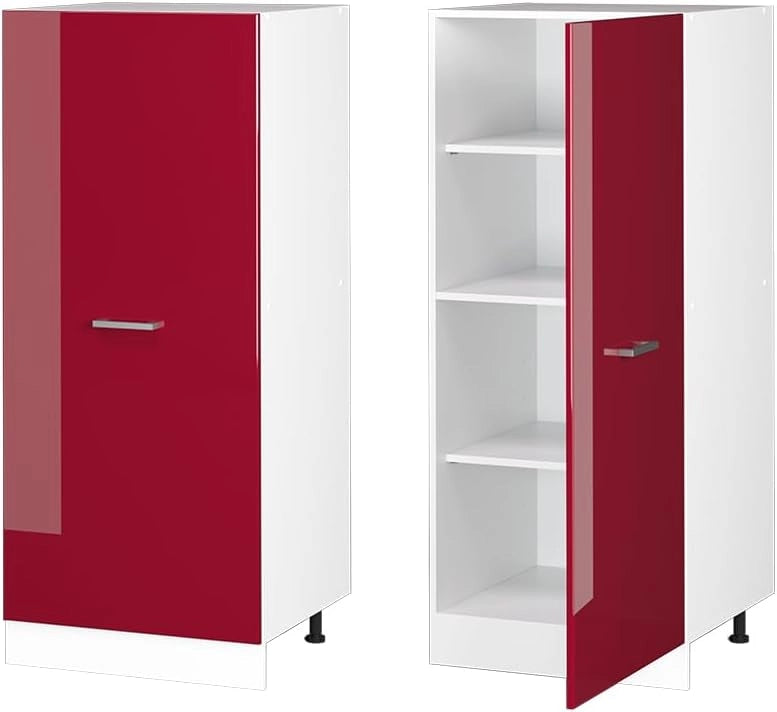 Dispensa universale R-Line, Rosso bordeaux lucido, 60 cm con anta grande, per la conservazione di utensili domestici e scorte