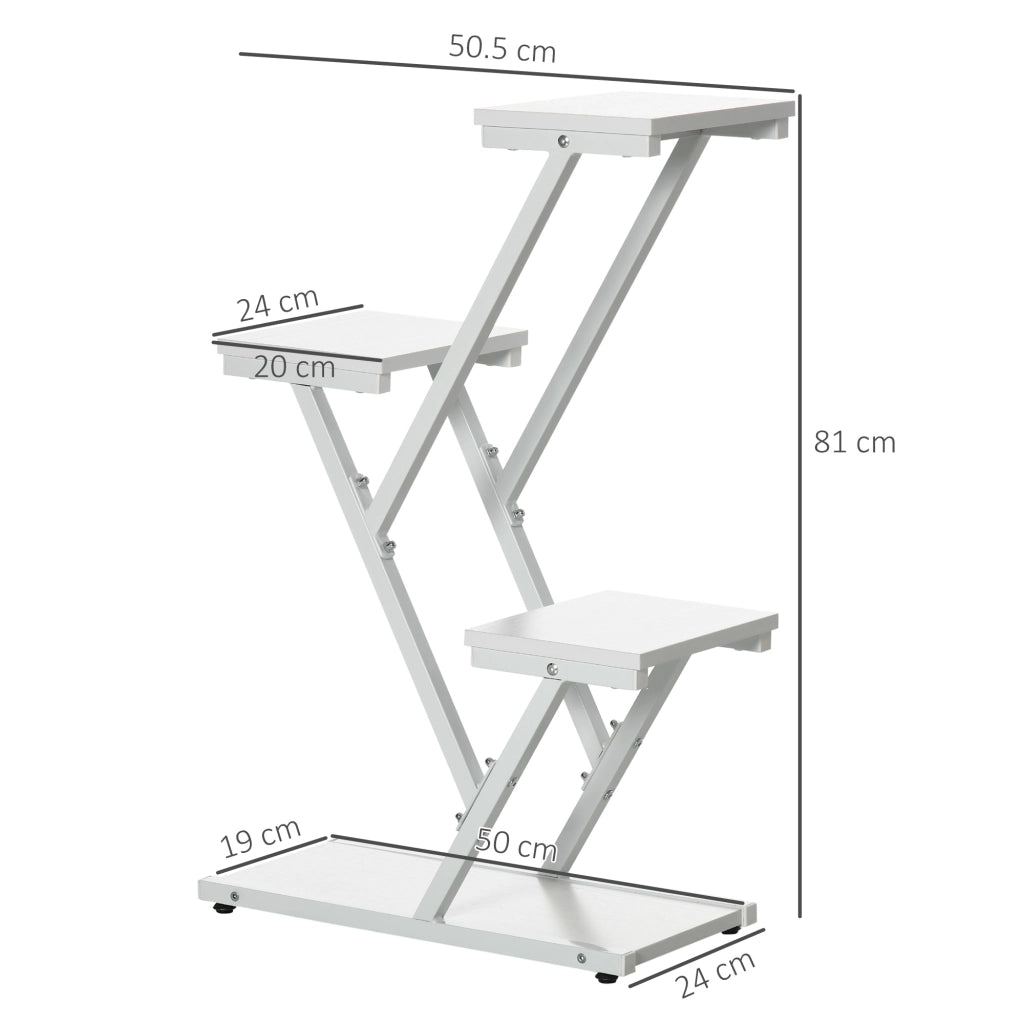 Easycomfort Scaletta Portavasi a 4 Livelli per Interni ed Esterni in MDF e Acciaio, 50.5x24x81 cm, Bianco