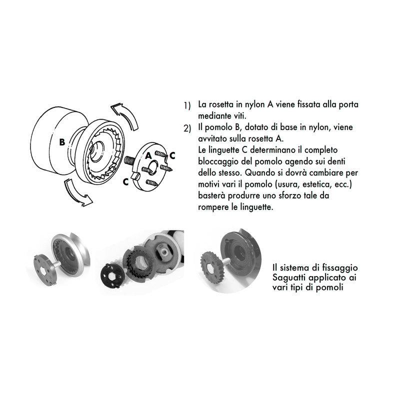 Pomolo fisso per porta SAGUATTI 172/70BB in alluminio oro lucido
