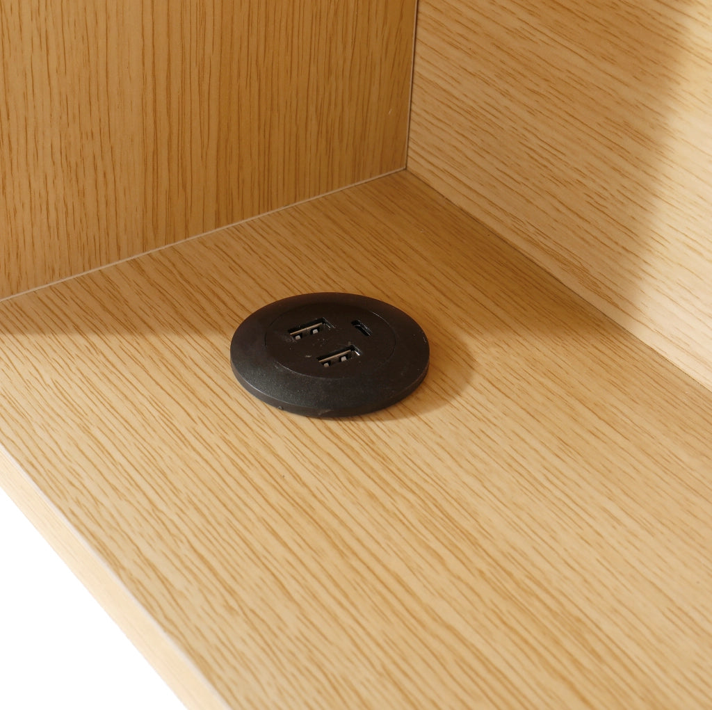 Letto con contenitore idraulico; LED e USB in velluto beige