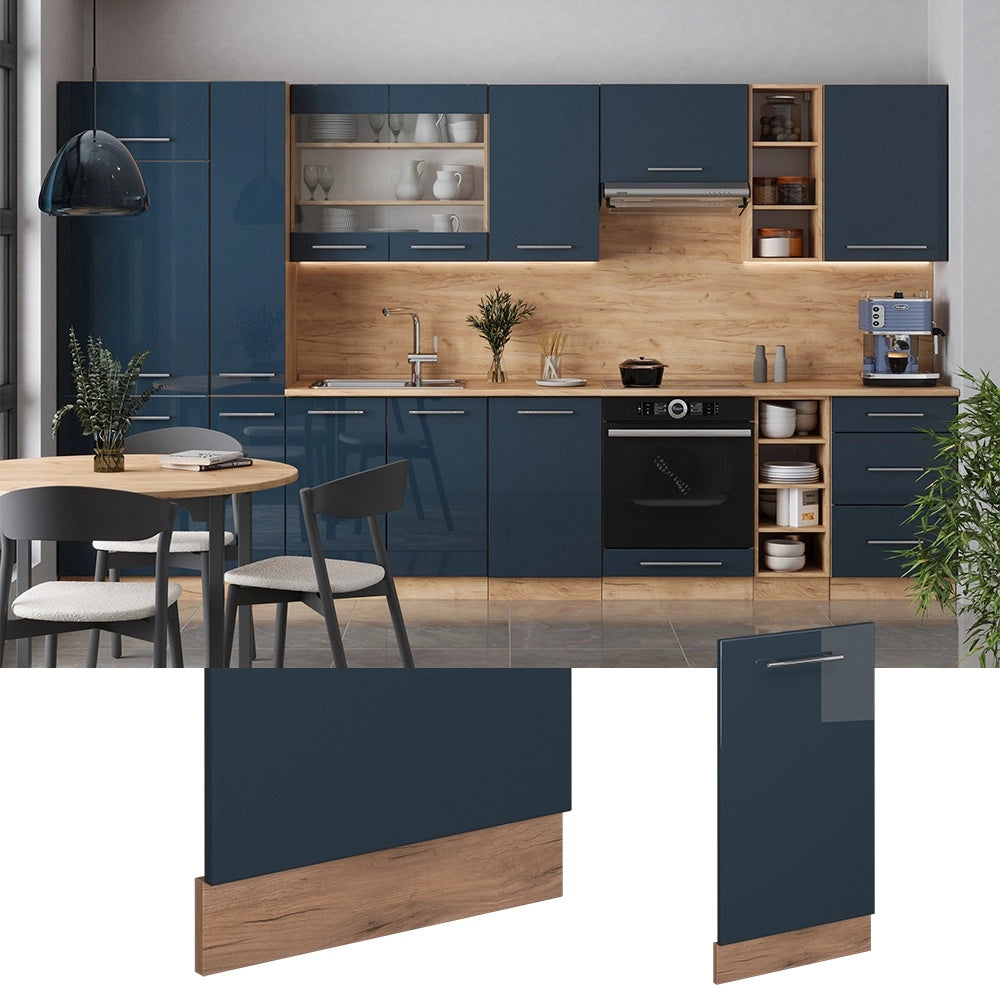 Pannello frontale della lavastoviglie Fame-Line Blu scuro lucido/Rovere dorato 45 cm, PL Rovere Vicco
