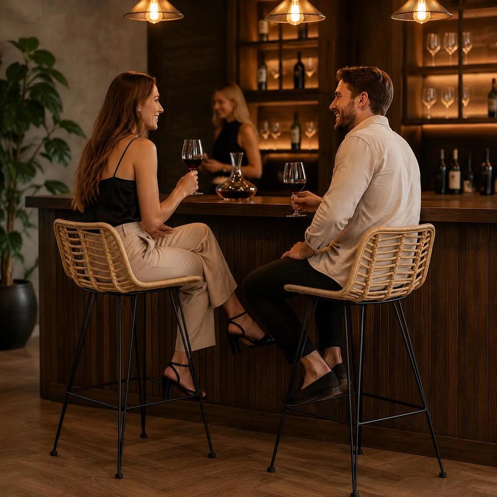 Bar Stools, 2 Pieces, Rattan, Natural