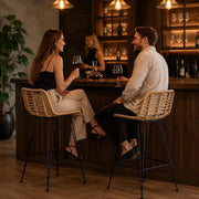 Bar Stools, 2 Pieces, Rattan, Natural