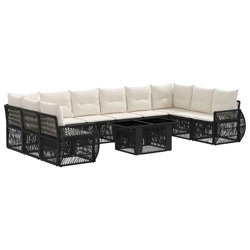 Set Divano da Giardino 11 pz Nero e Bianco Crema polyrattan 3436993
