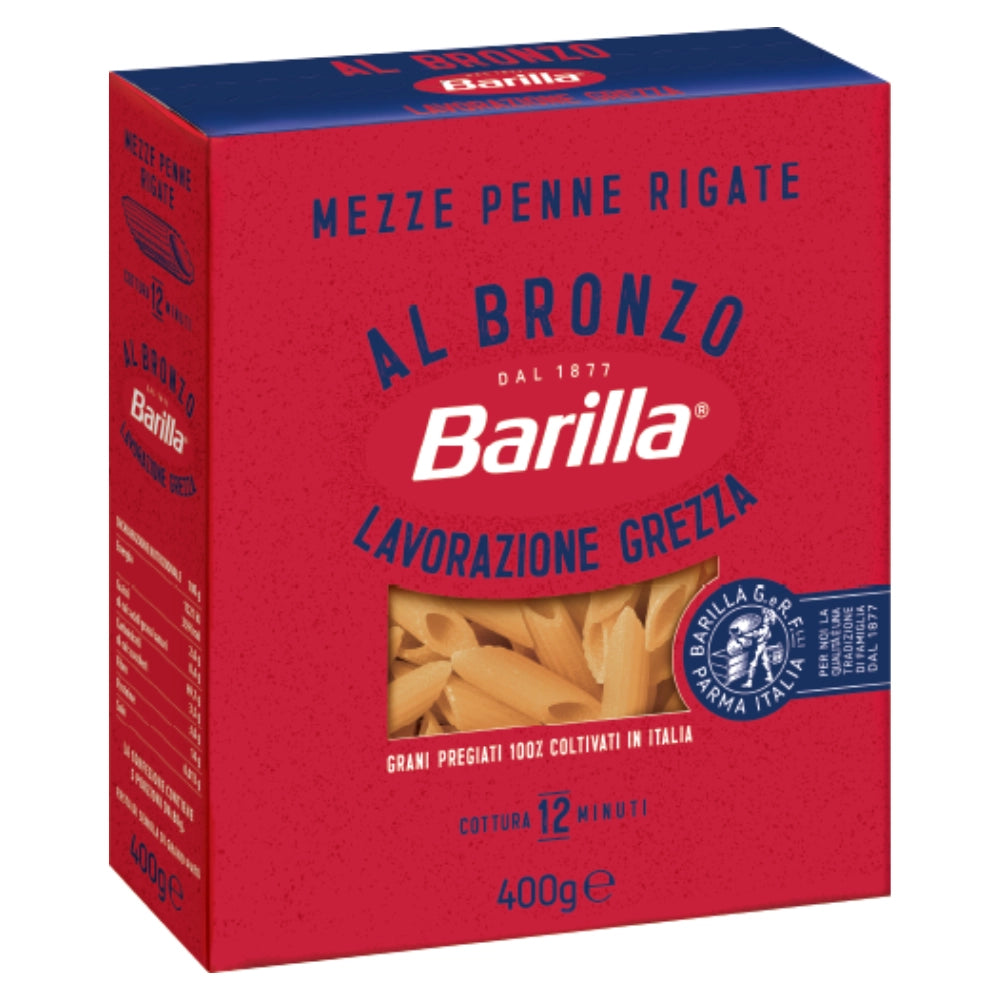 Barilla mezze penne rigate pasta trafilata al bronzo confezione da 400 grammi