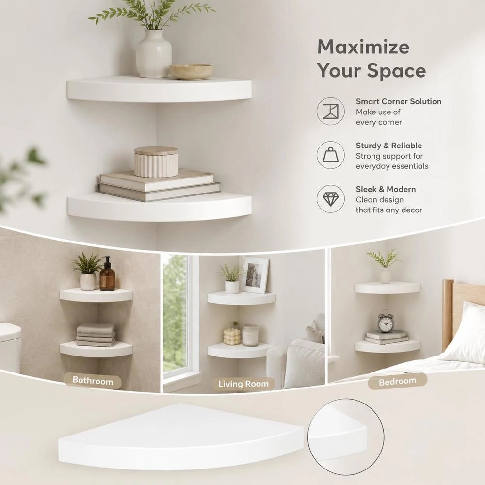 Corner Floating Shelves, 4 Pieces, White, 25x25x3.8 Cm, MDF