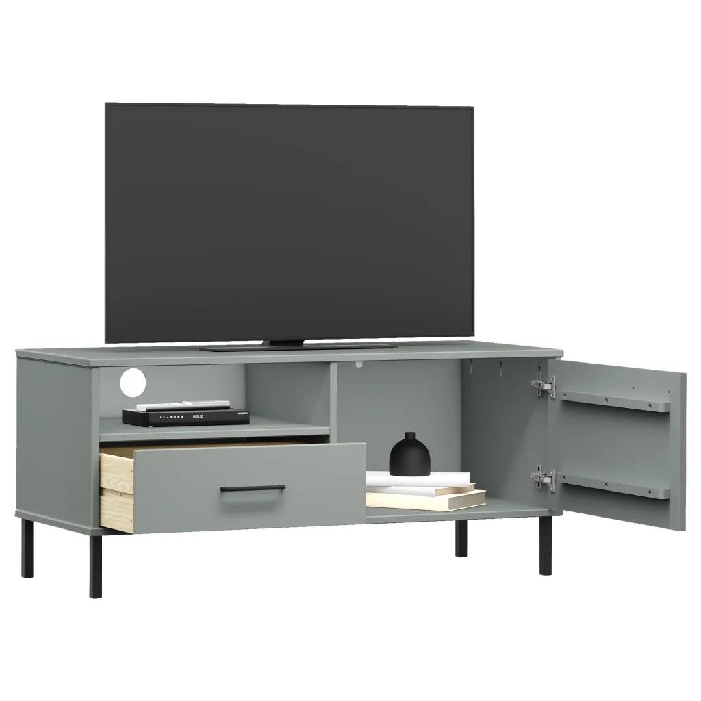 Mobile TV con Gambe Metallo Grigio Legno Massello di Pino OSLO cod mxl 27744