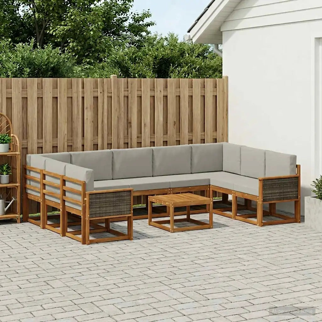Set di divani da esterno 10 pcs Naturale e Grigio Chiaro 3385547