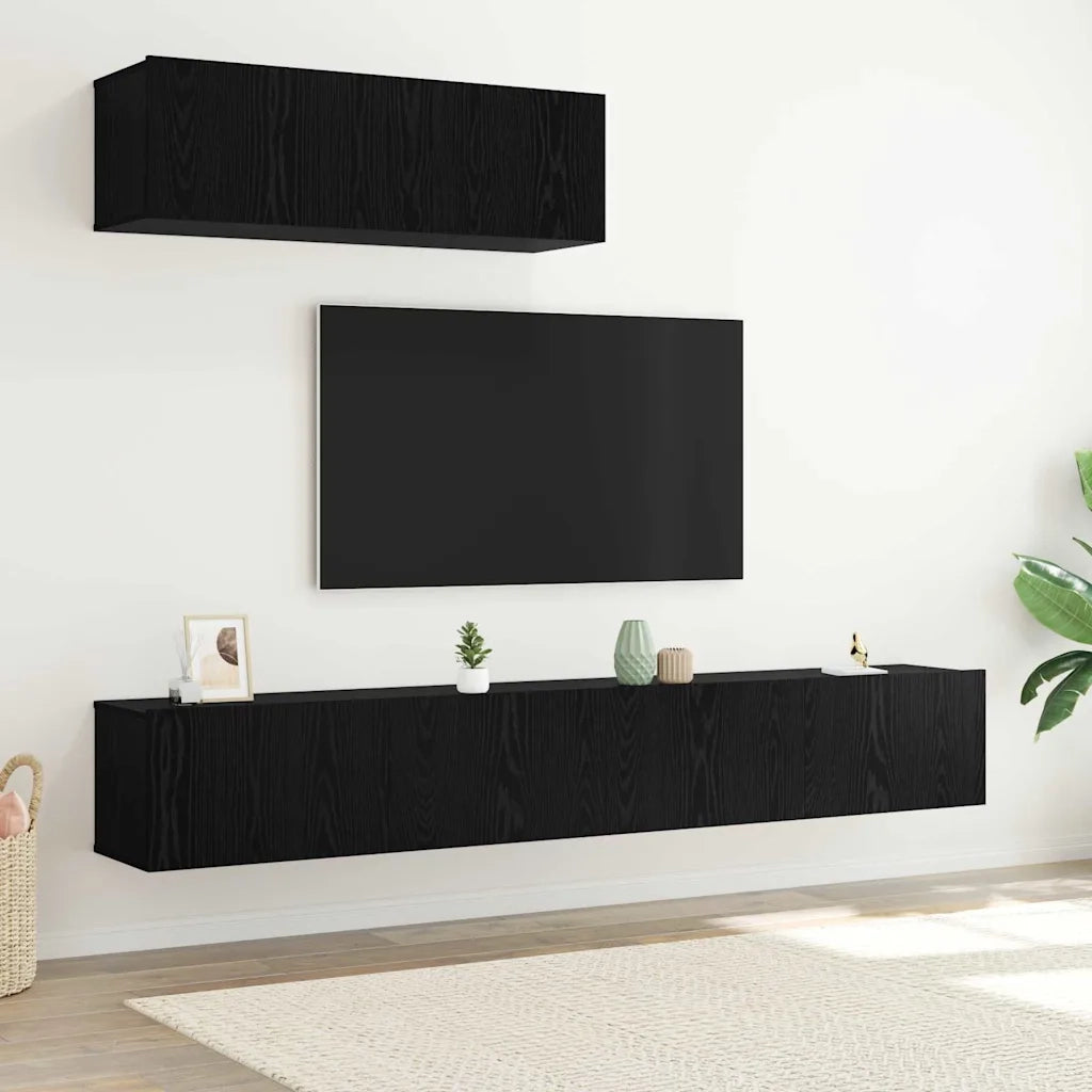 Set mobile TV 3 pz-Set di 3 Credenza per TV Rovere Nero Legno multistrato 212462