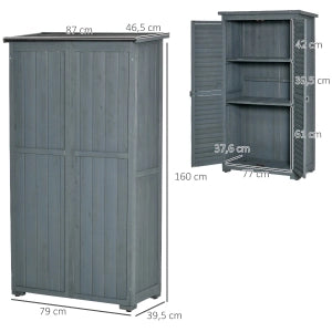 Armadio da Giardino in Legno con Tetto Pendente e Porte a Lamelle, Grigio, 87 x 46,5 x 160 cm