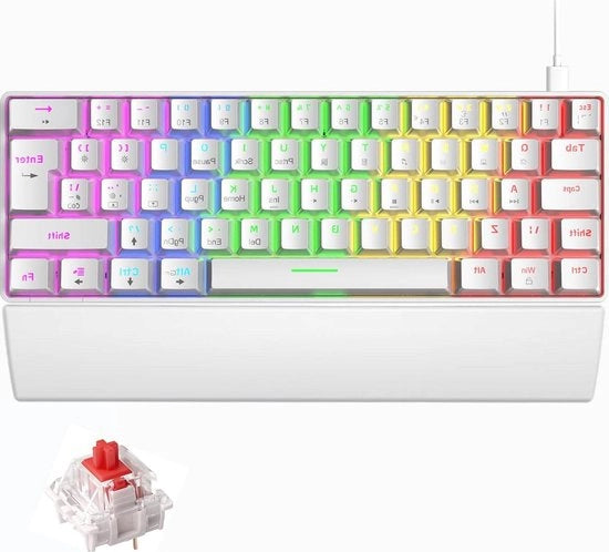 Tastiera da Gioco da 60% - Layout UK - Illuminazione RGB Chroma LED - 62 Tasti - Interfaccia Bianca/Rossa