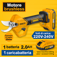 Forbice pota Ø25 a batteria 20v valigetta batteria caricabatterie ingco