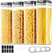 Set di 4 Contenitori a Pasta con Chiusura Ermetica in Acciaio Inox per la Conservazione degli Alimenti, Facile da Aprire e da Chiudere, Stivabile, Nero