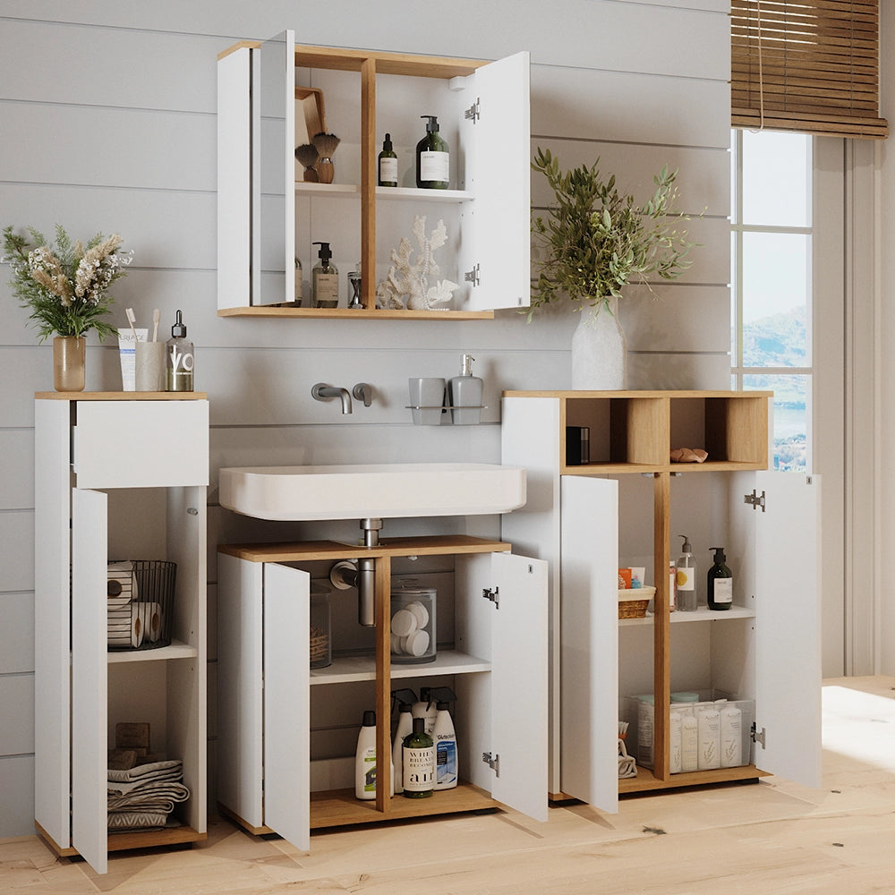 Vicco Set mobili bagno Bianco/Artisan 4 parti con due cabinet midi